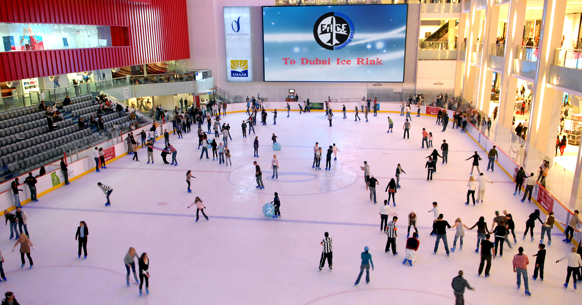 students all over the ice rink